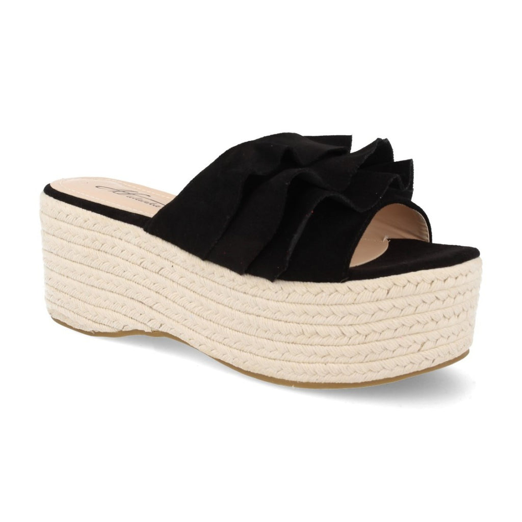 Sandalias Negras Mujer Plataforma Yute Volantes Elegantes