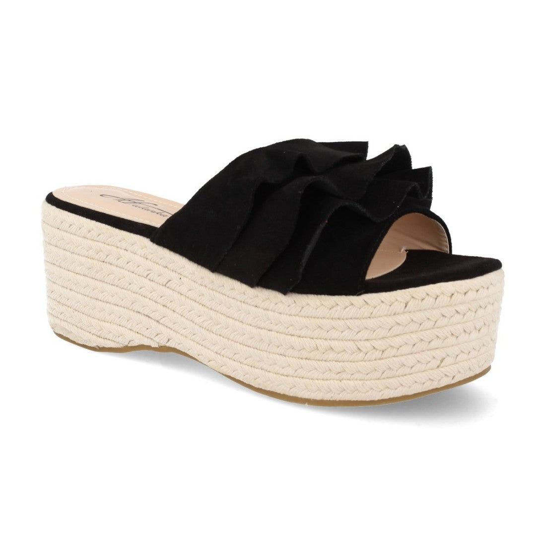 Sandalias Negras Mujer Plataforma Yute Volantes Elegantes