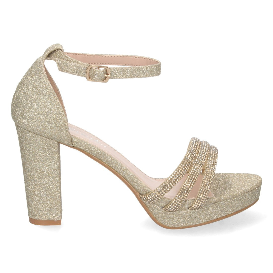 Sandalias Doradas Mujer Tacón Strass Material Brillante Cómodas