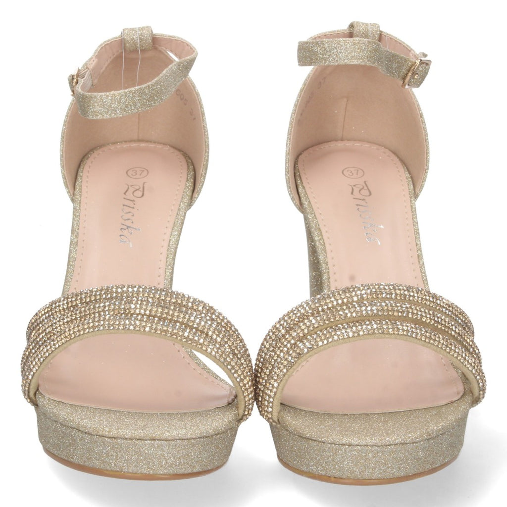 Sandalias Doradas Mujer Tacón Strass Material Brillante Cómodas