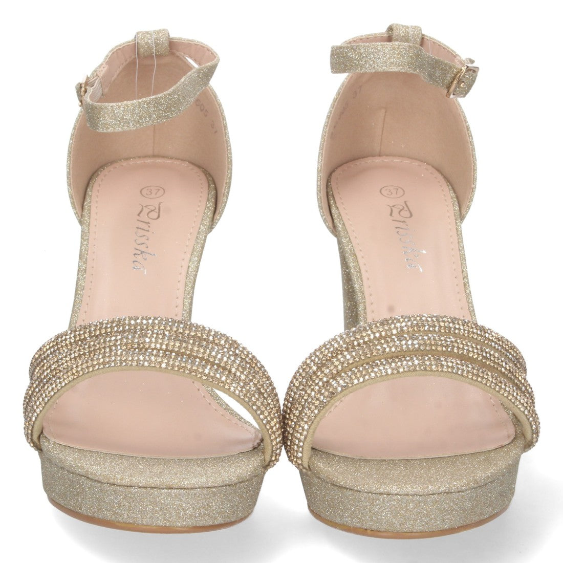 Sandalias Doradas Mujer Tacón Strass Material Brillante Cómodas