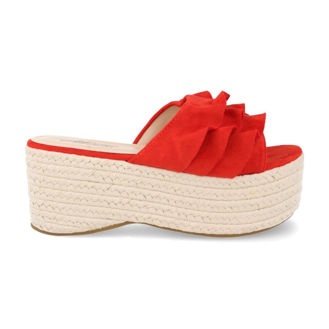 Sandalias Rojas Mujer Plataforma Yute Volantes Elegantes