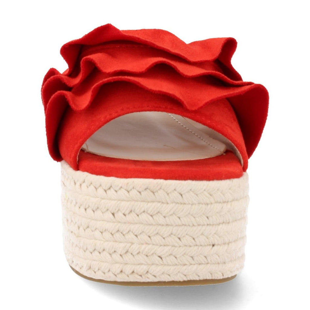 Sandalias Rojas Mujer Plataforma Yute Volantes Elegantes