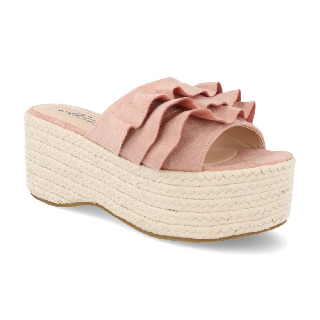 Sandalias Rosas Mujer Plataforma Yute Volantes Elegantes