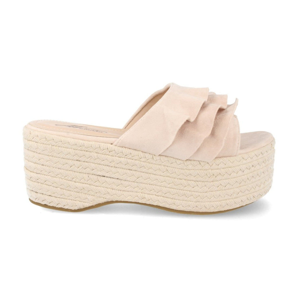 Sandalias Beige Mujer Plataforma Yute Volantes Elegantes