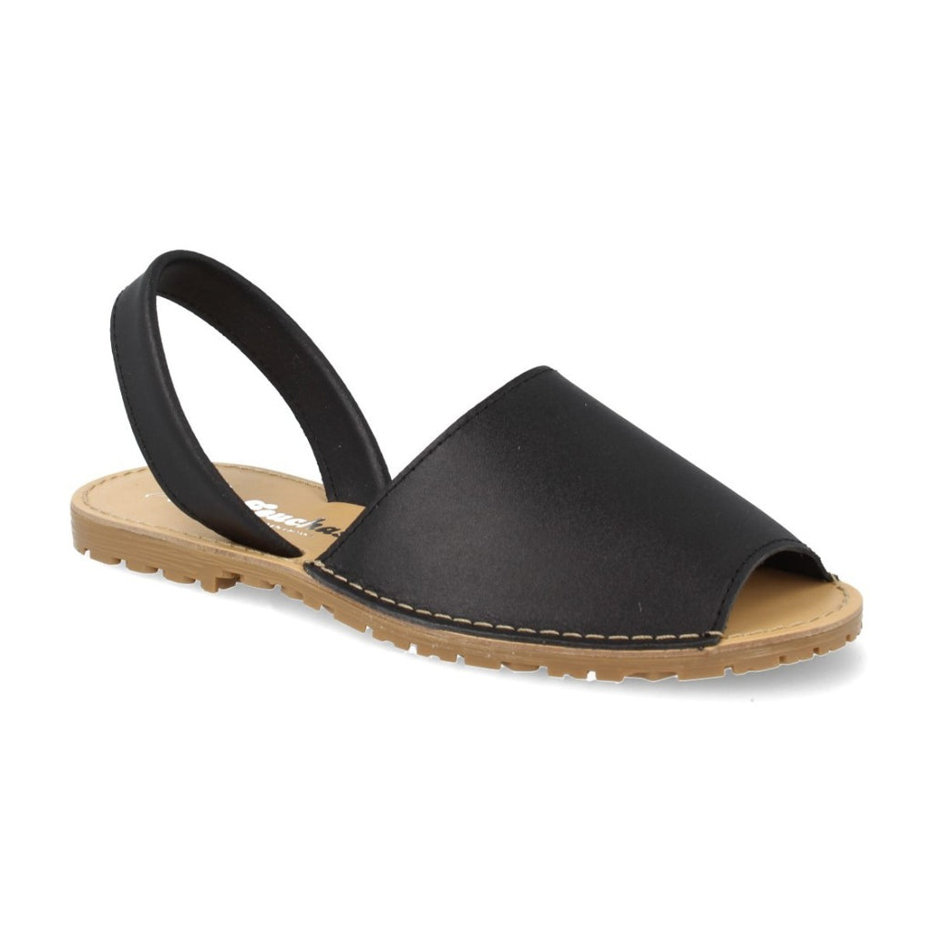 Schwarze menorquinische Sandalen für Damen, aus Leder, elegant, bequem