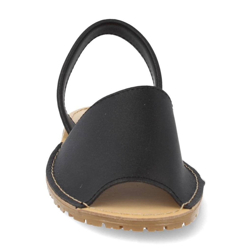 Schwarze menorquinische Sandalen für Damen, aus Leder, elegant, bequem