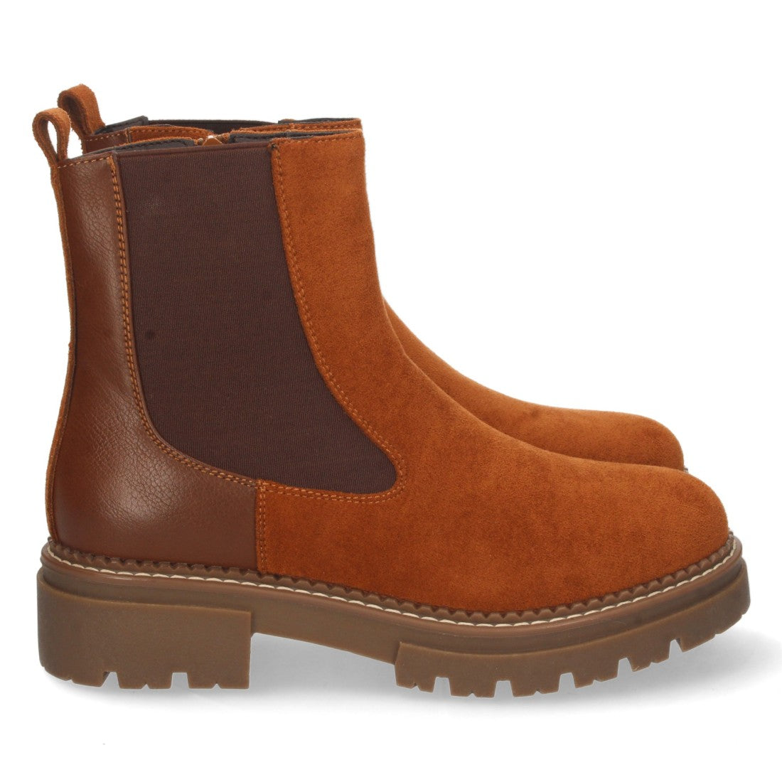 Botines Planos Camel con Elástico en Caña y Cremallera