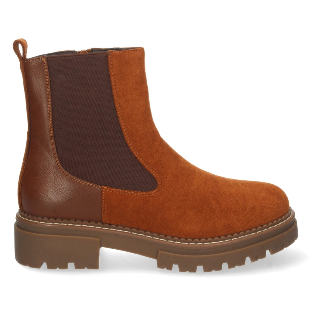 Botines Planos Camel con Elástico en Caña y Cremallera