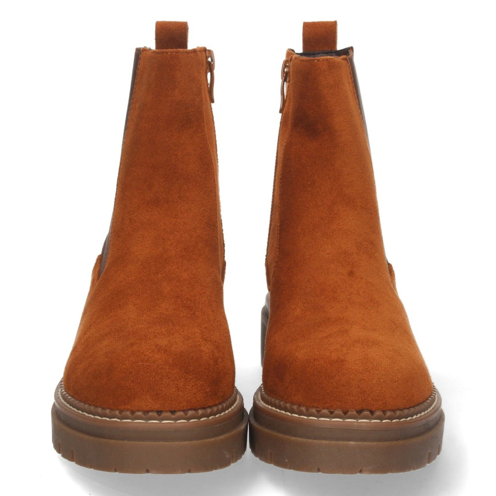 Botines Planos Camel con Elástico en Caña y Cremallera