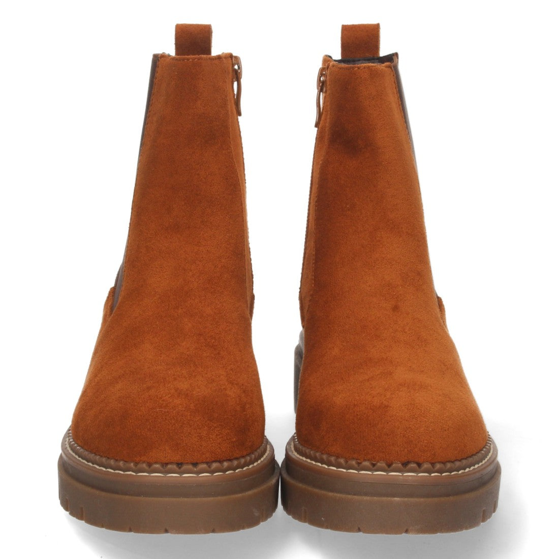 Botines Planos Camel con Elástico en Caña y Cremallera