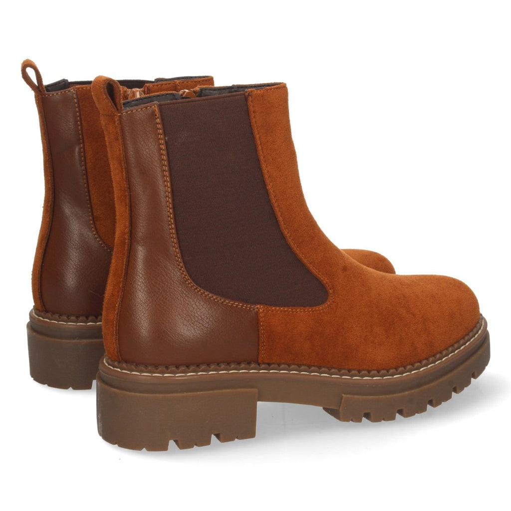 Botines Planos Camel con Elástico en Caña y Cremallera