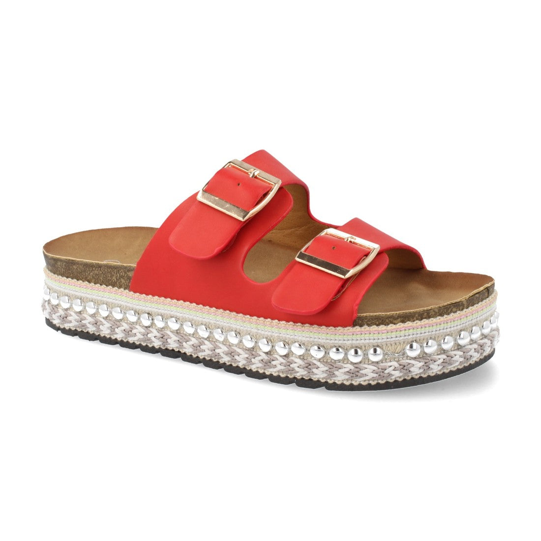 Sandalias Rojas Mujer Plataforma Yute Hebillas Anatómicas