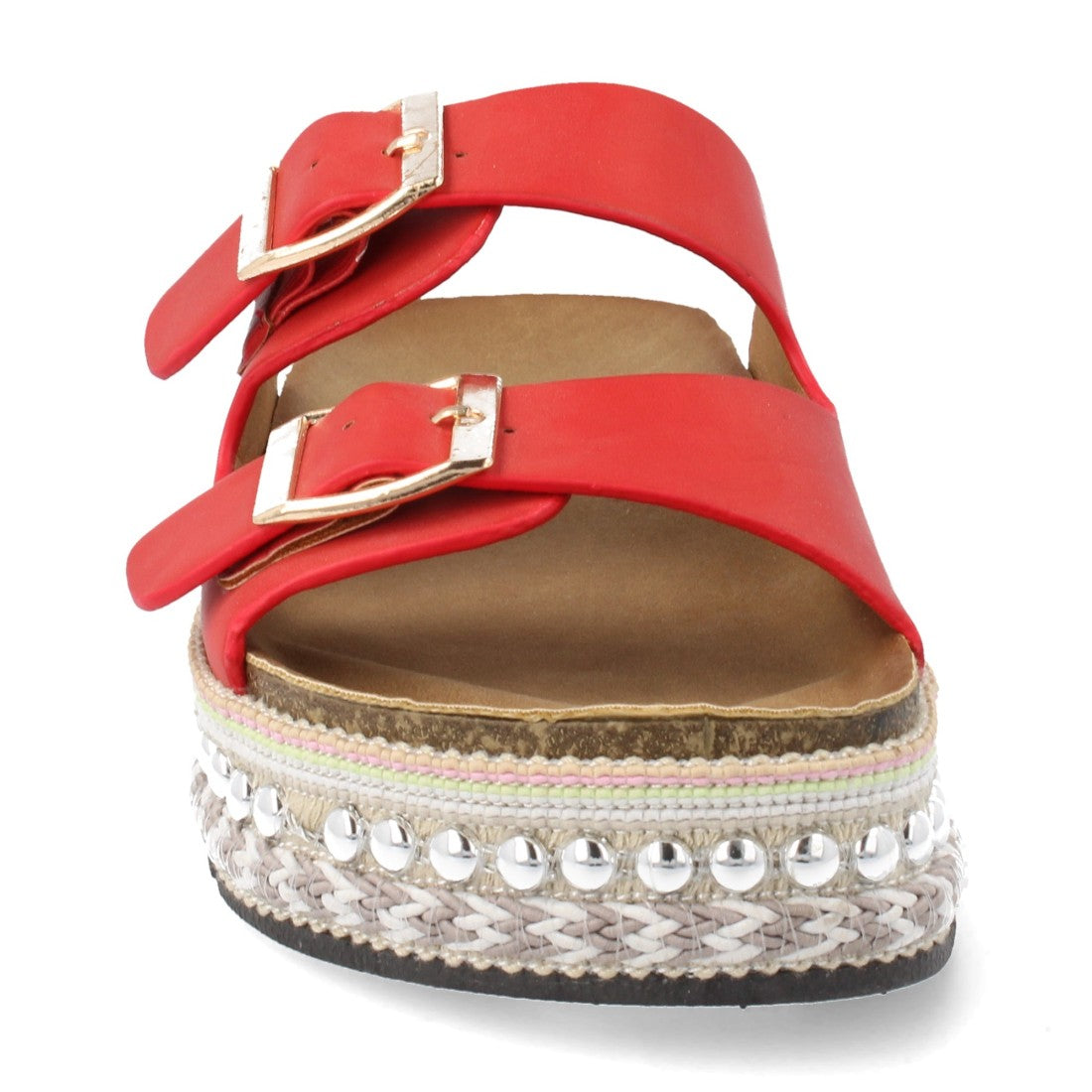 Sandalias Rojas Mujer Plataforma Yute Hebillas Anatómicas
