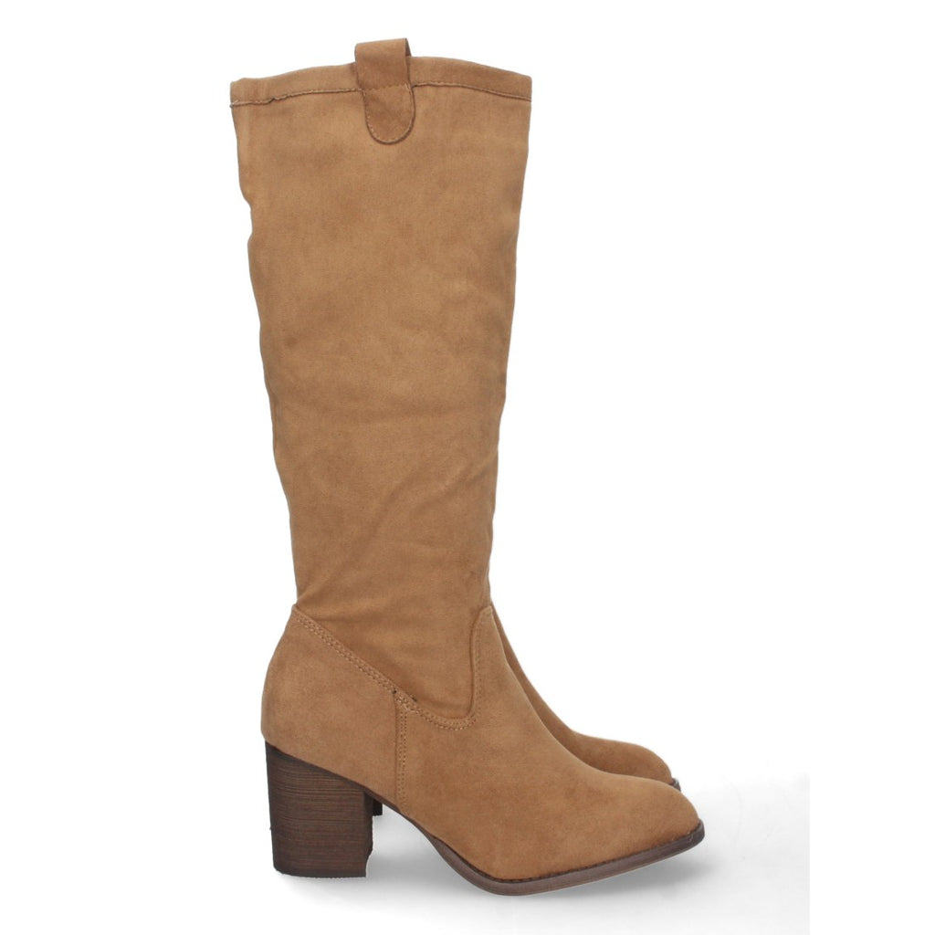 Elegante kamelfarbene Stiefel mit Reißverschluss und Absatz