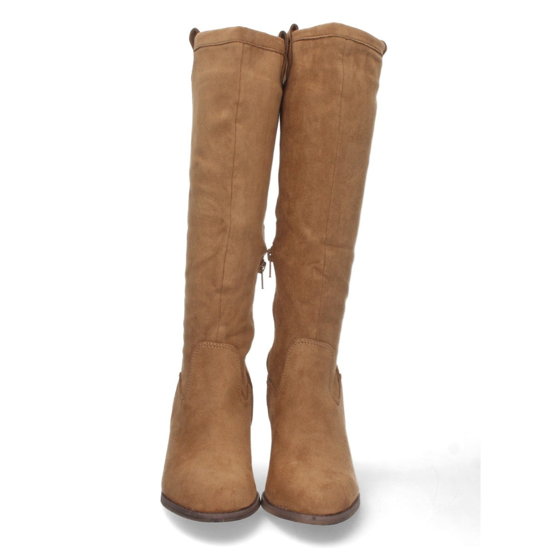 Elegante kamelfarbene Stiefel mit Reißverschluss und Absatz