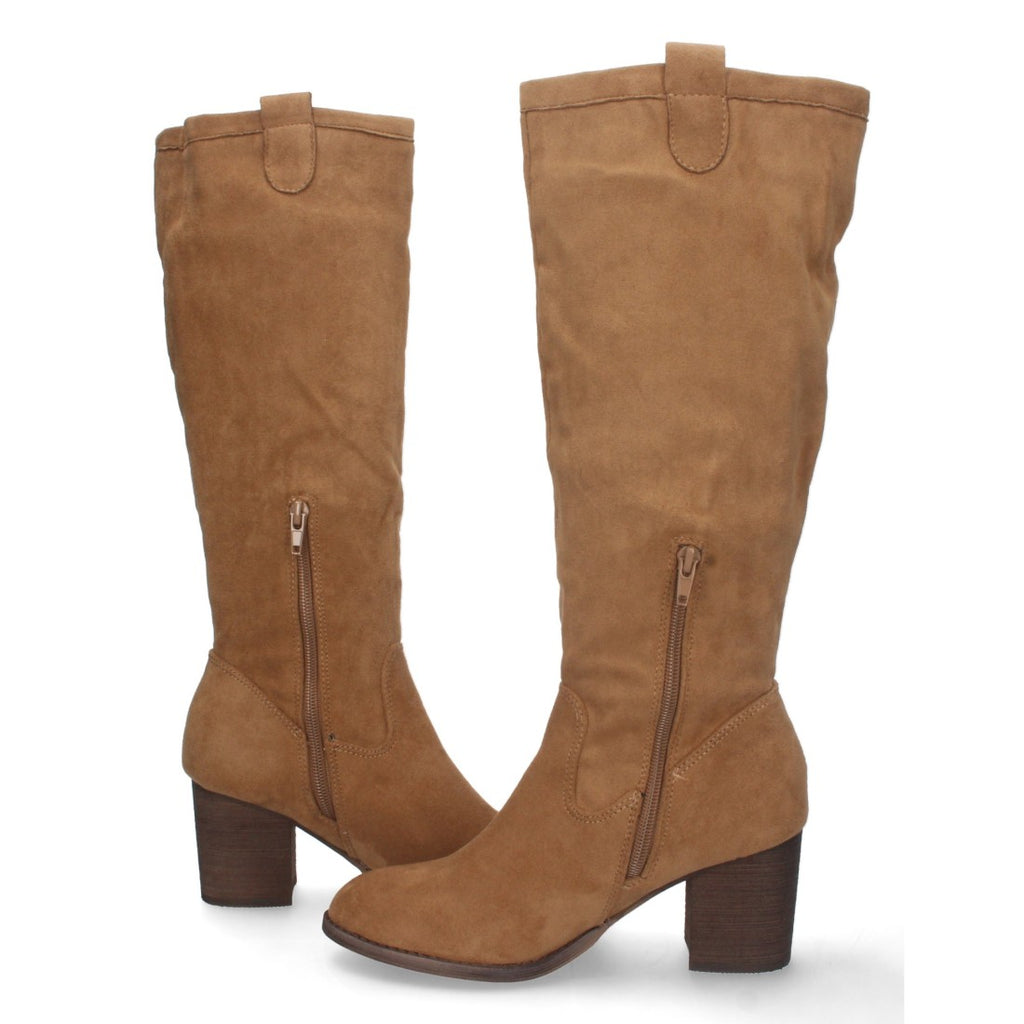 Elegante kamelfarbene Stiefel mit Reißverschluss und Absatz