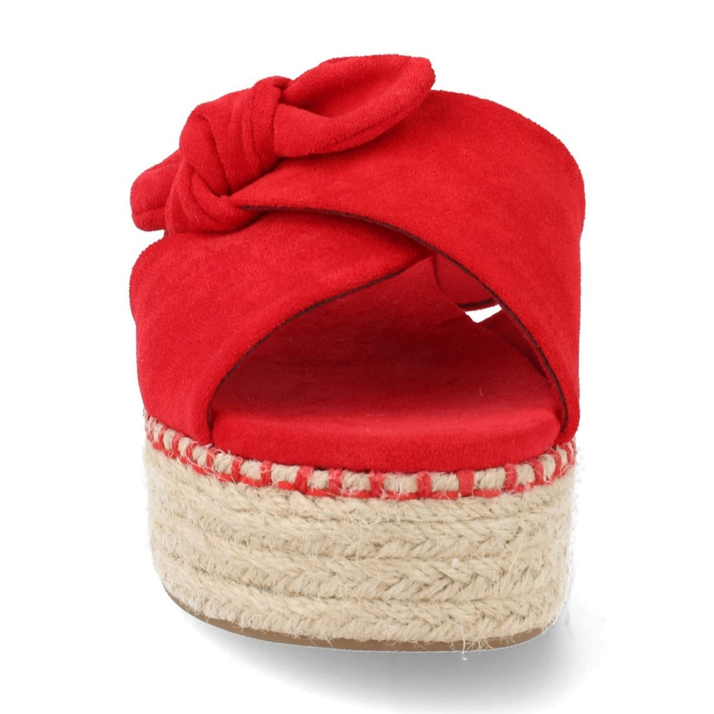 Sandalias Rojas Mujer Yute Bandas Cruzadas Nudo Decorativo