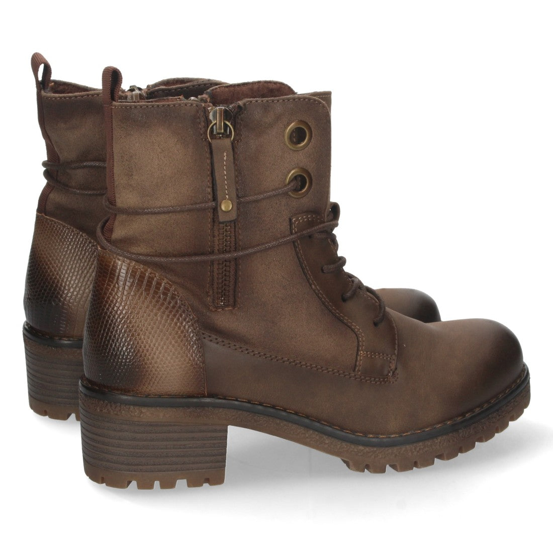 Botines Tacón Kaki con Cordones y Cremallera