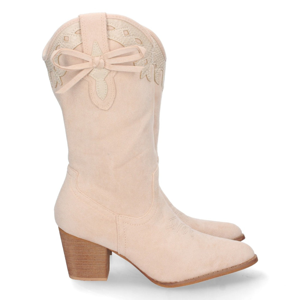 Botas Cowboy con Lazo Grabado en Caña - Beige