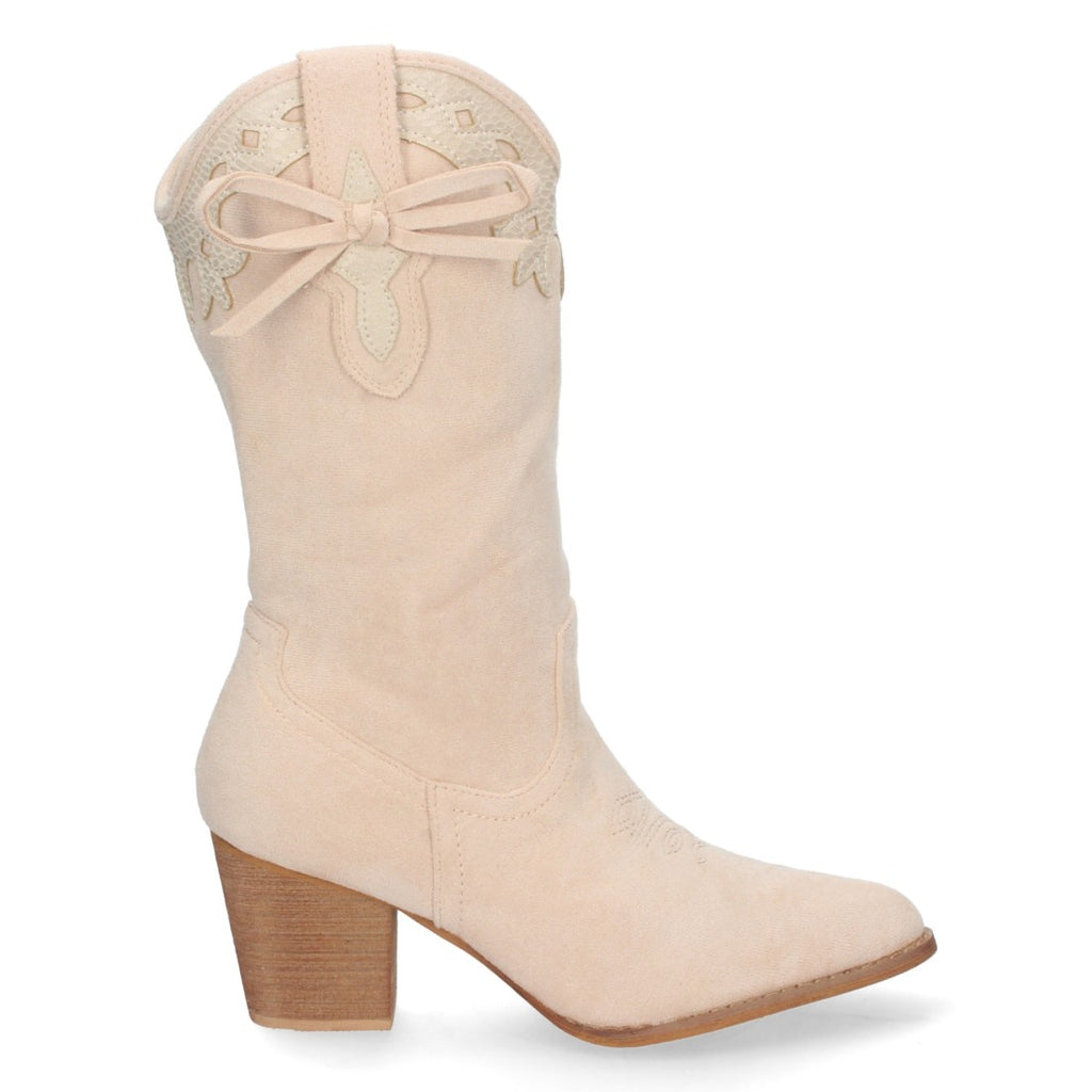 Botas Cowboy con Lazo Grabado en Caña - Beige