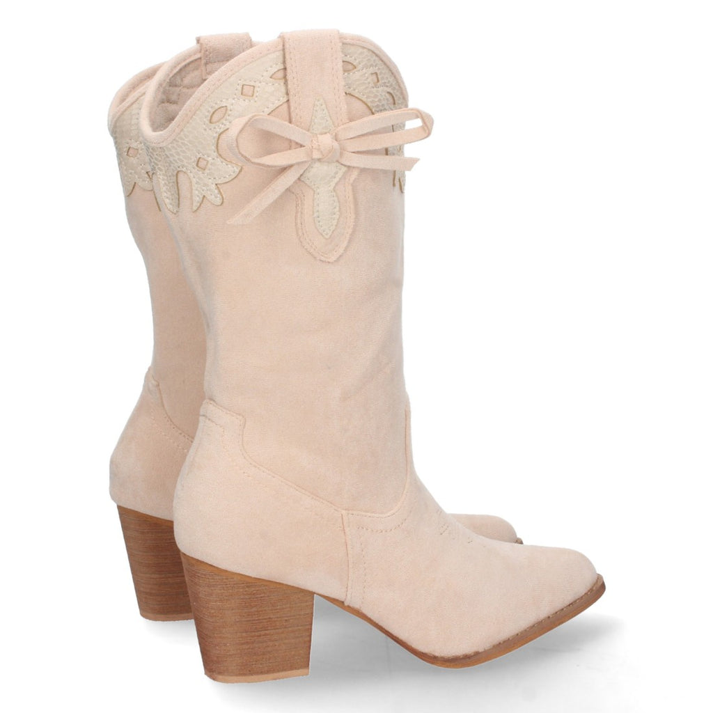 Botas Cowboy con Lazo Grabado en Caña - Beige
