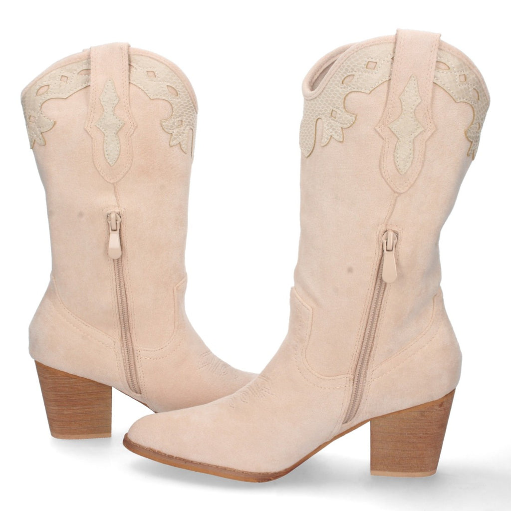 Botas Cowboy con Lazo Grabado en Caña - Beige