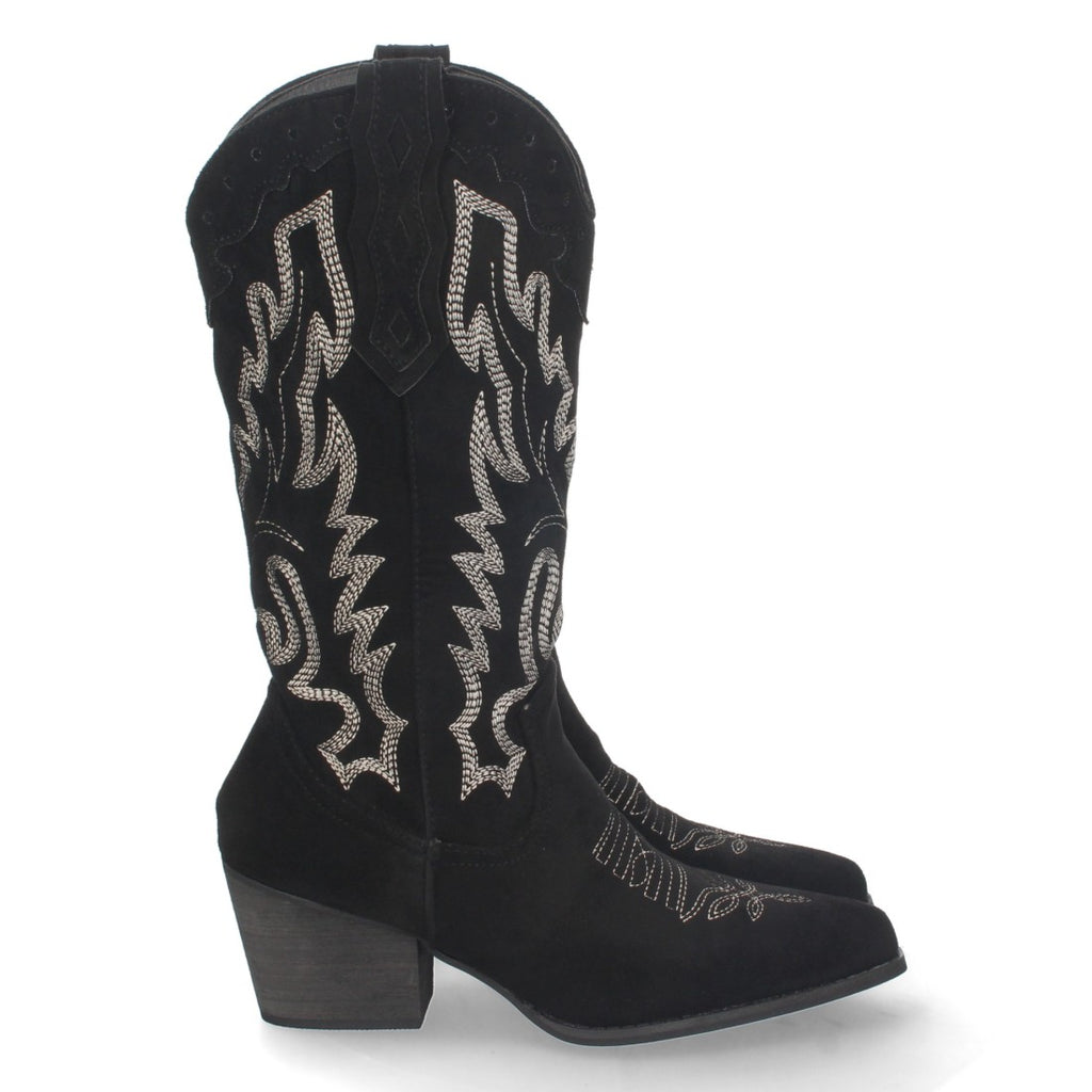 Botas Cowboy con Tacón y Bordado en Caña - Negro