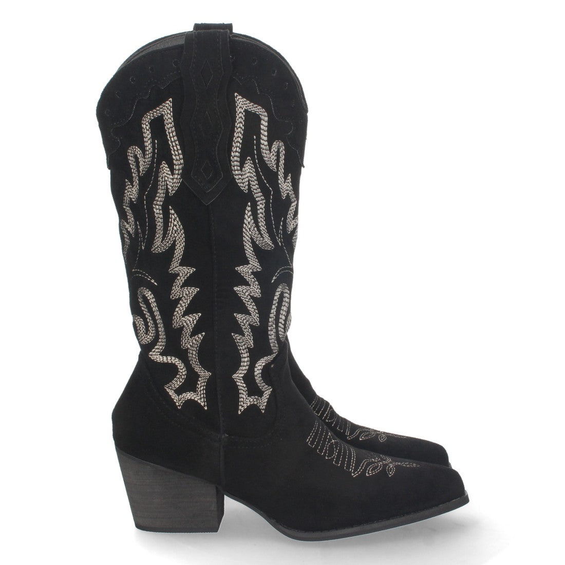 Botas Cowboy con Tacón y Bordado en Caña - Negro