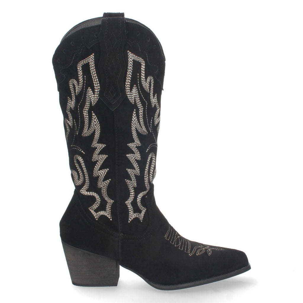 Botas Cowboy con Tacón y Bordado en Caña - Negro