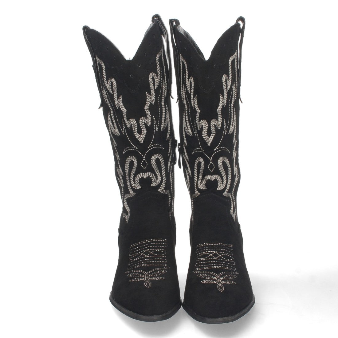 Botas Cowboy con Tacón y Bordado en Caña - Negro