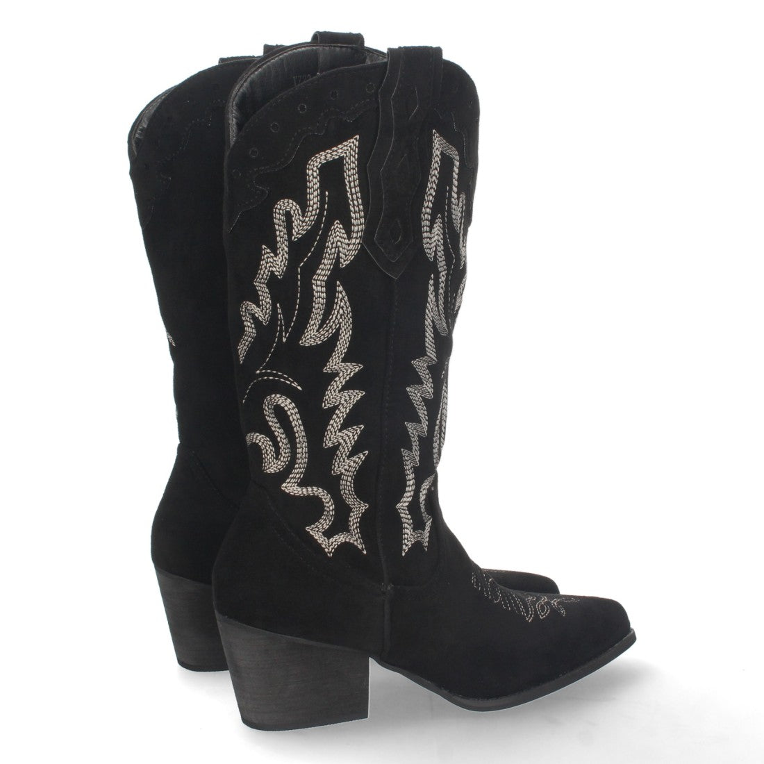 Botas Cowboy con Tacón y Bordado en Caña - Negro