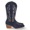 Botas Cowboy con Tacón y Bordado en Caña - Azul