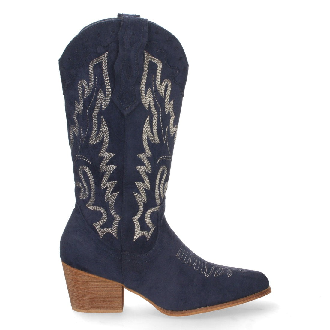 Botas Cowboy con Tacón y Bordado en Caña - Azul