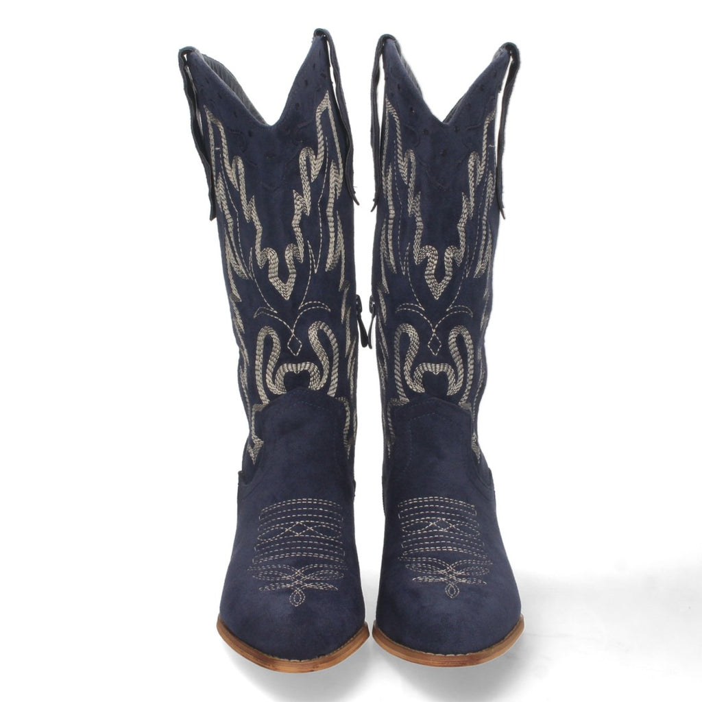 Botas Cowboy con Tacón y Bordado en Caña - Azul