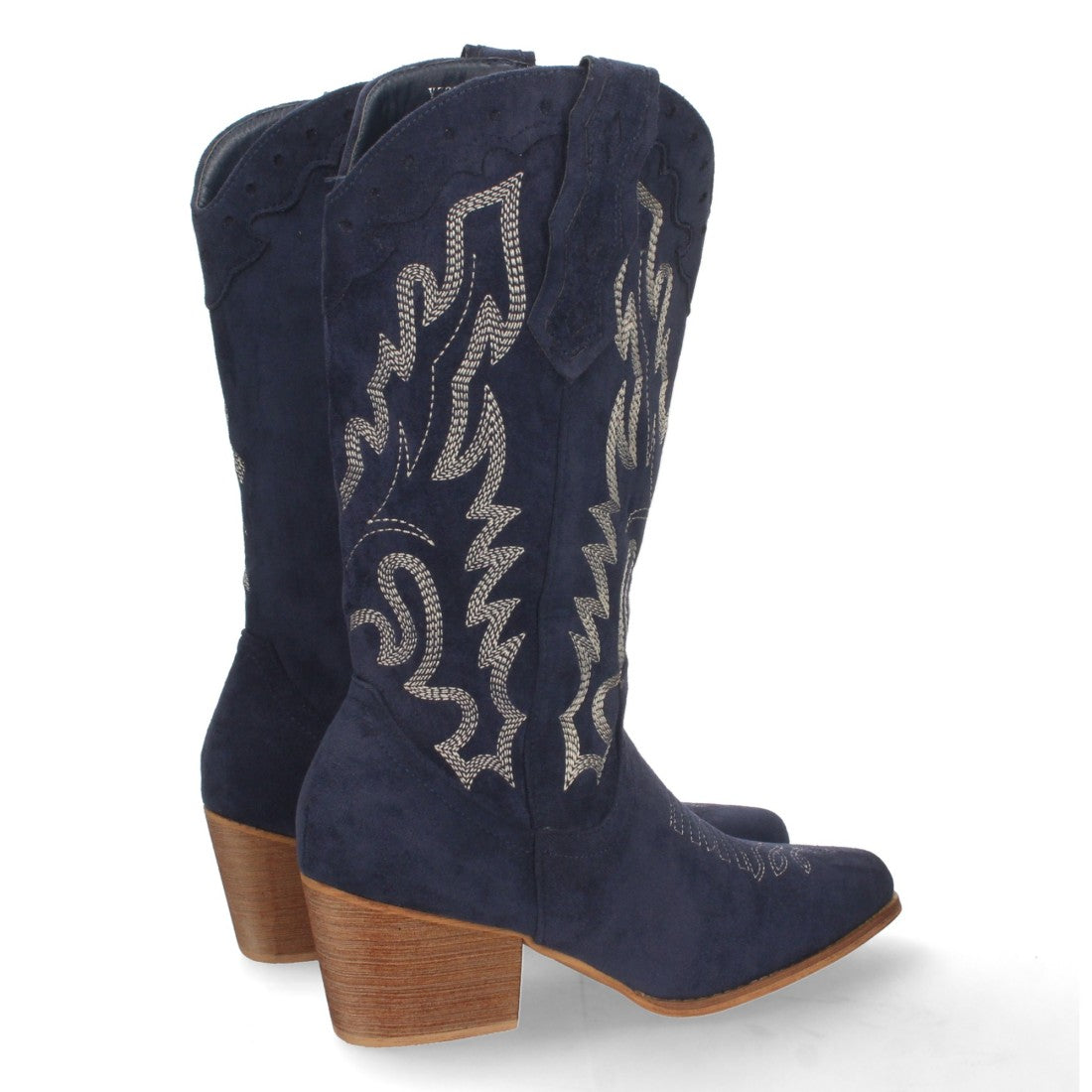 Botas Cowboy con Tacón y Bordado en Caña - Azul