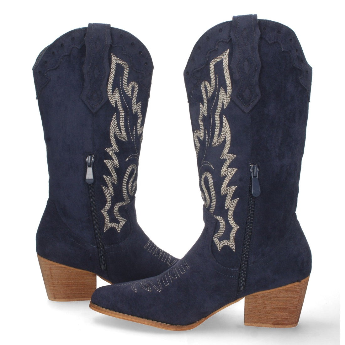 Botas Cowboy con Tacón y Bordado en Caña - Azul