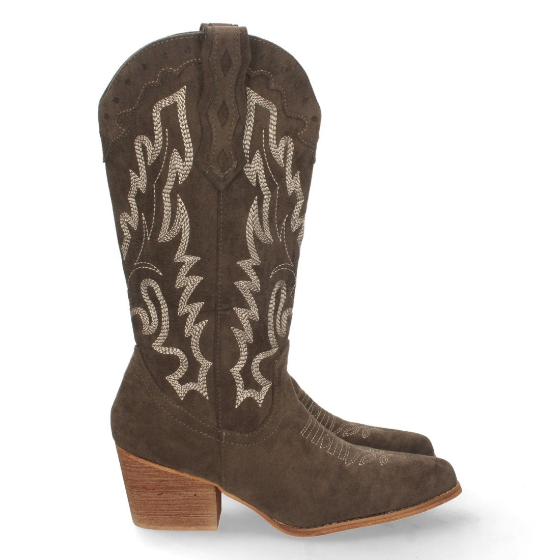 Botas Cowboy con Tacón y Bordado en Caña - Verde