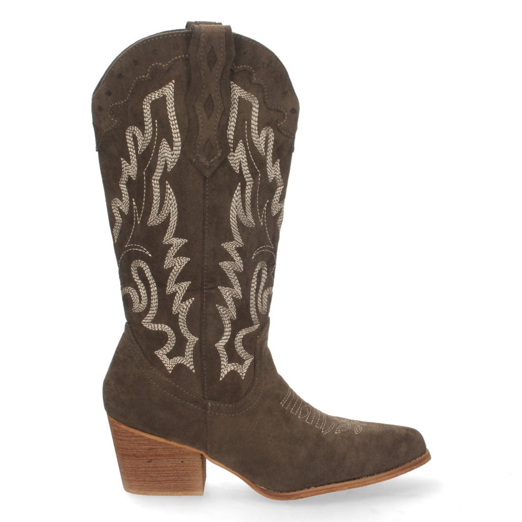 Botas Cowboy con Tacón y Bordado en Caña - Verde