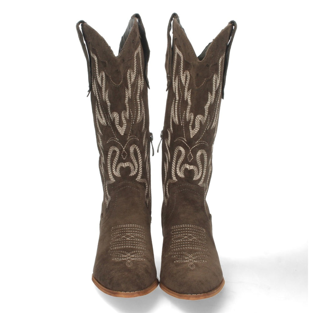 Botas Cowboy con Tacón y Bordado en Caña - Verde