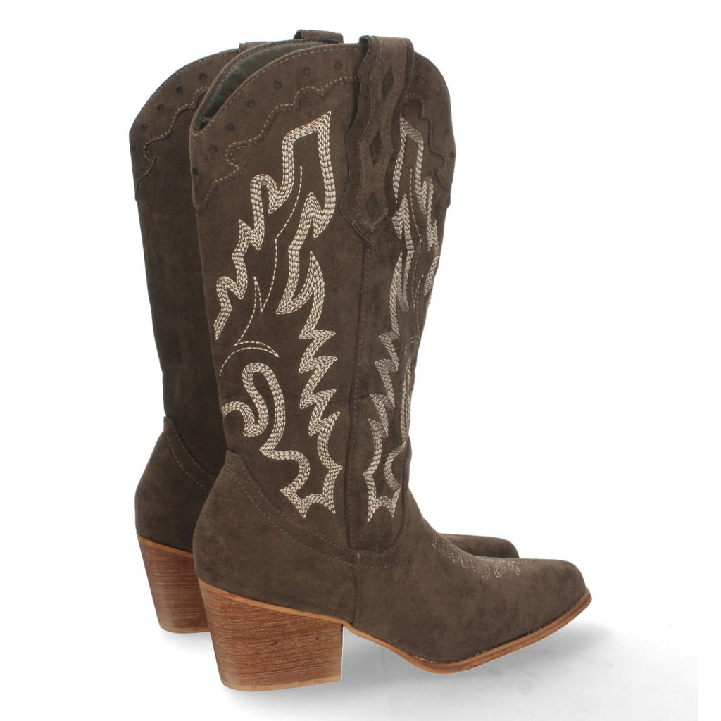 Botas Cowboy con Tacón y Bordado en Caña - Verde