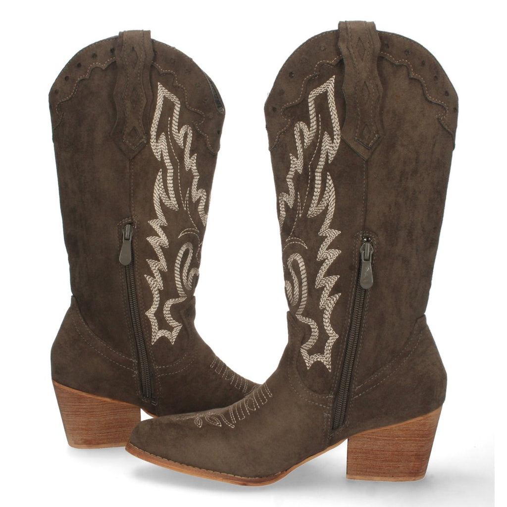 Botas Cowboy con Tacón y Bordado en Caña - Verde