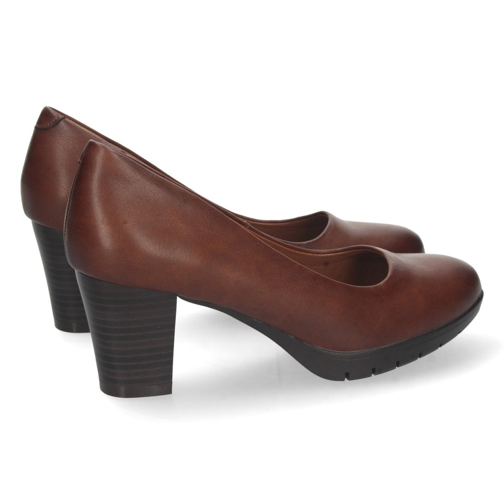 Pumps Cuero Mujer Tacón Punta Redonda Cómodos Elegantes