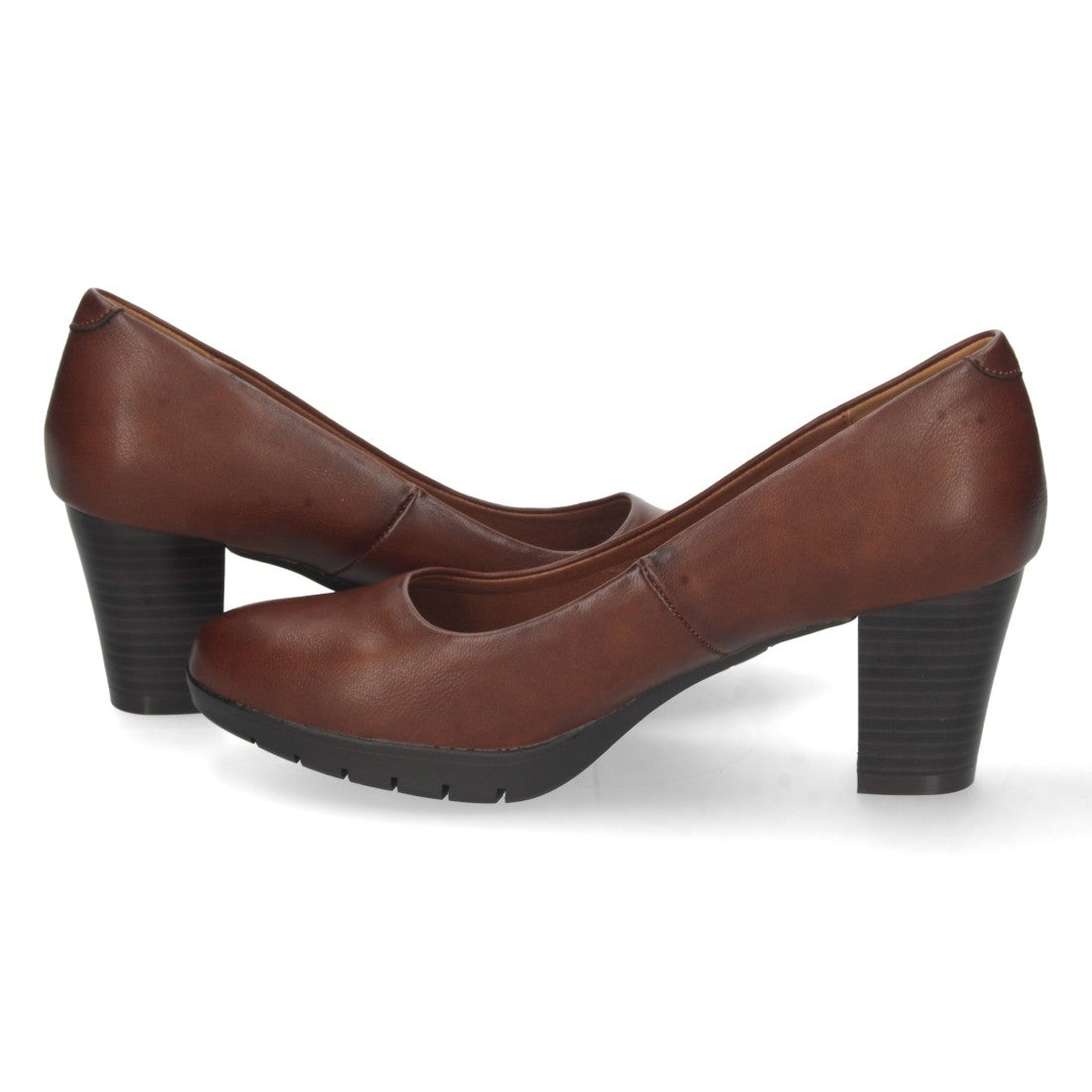 Pumps Cuero Mujer Tacón Punta Redonda Cómodos Elegantes