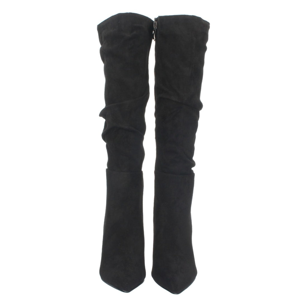 Schwarze Stiefel mit schmalem Absatz und Falten am Schaft