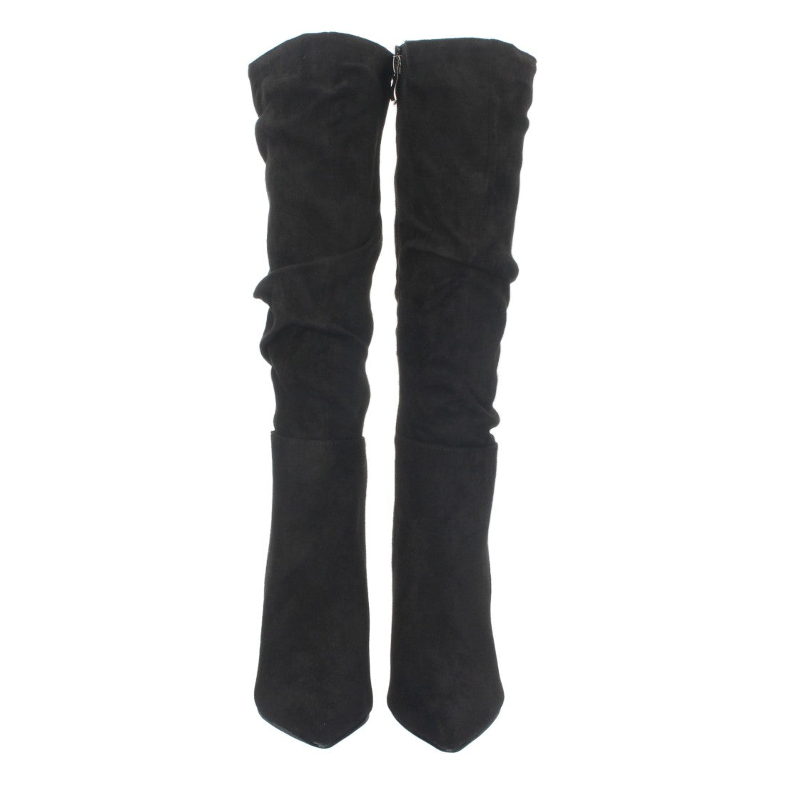 Schwarze Stiefel mit schmalem Absatz und Falten am Schaft