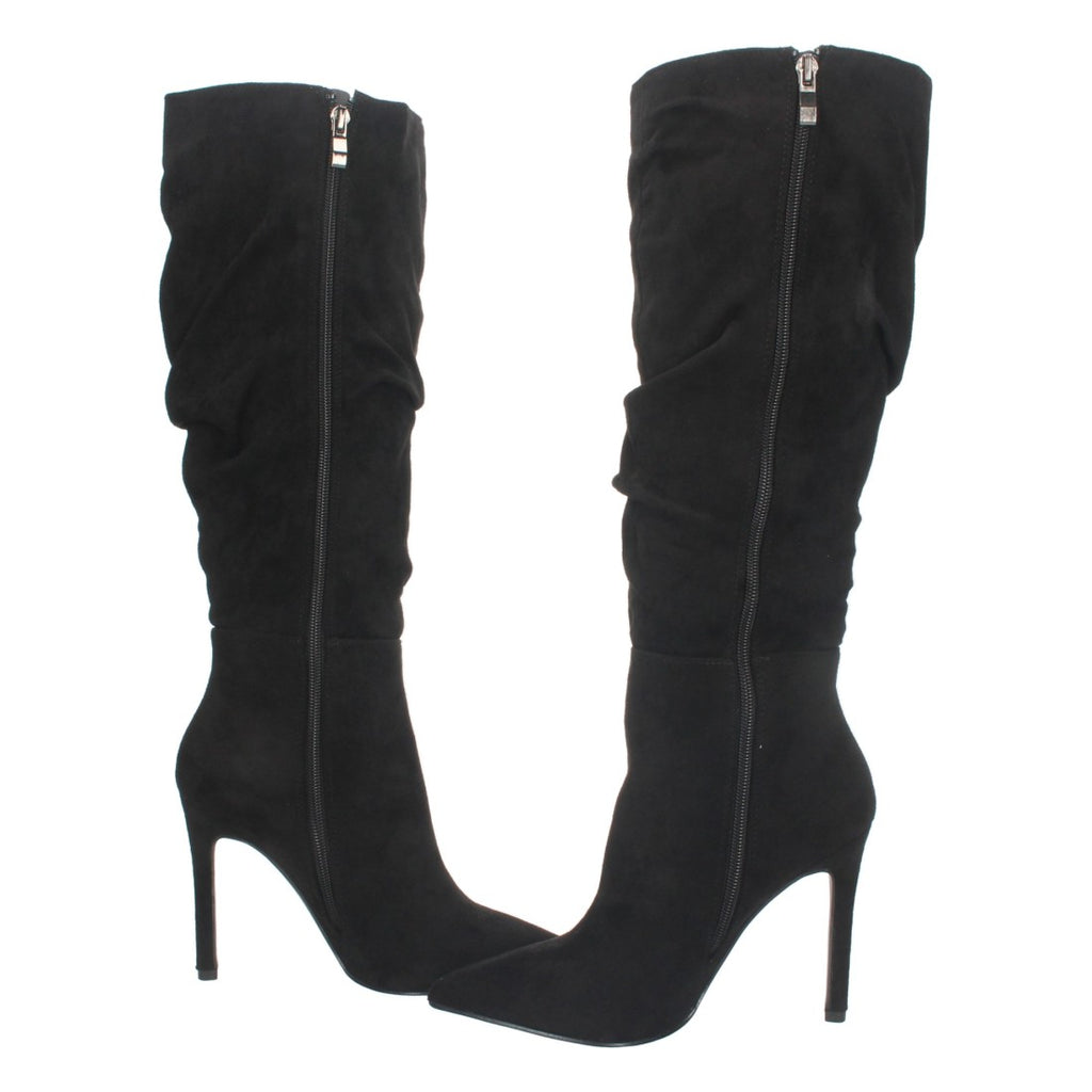 Schwarze Stiefel mit schmalem Absatz und Falten am Schaft
