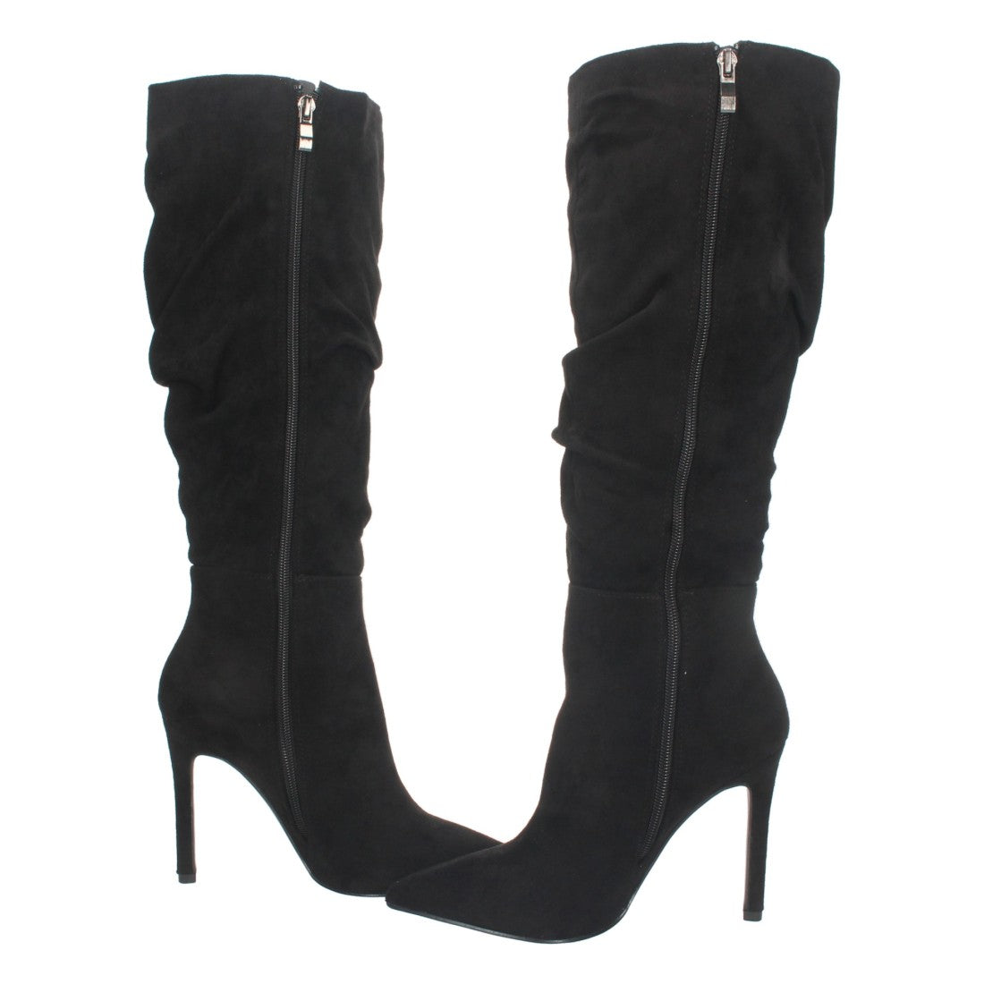 Schwarze Stiefel mit schmalem Absatz und Falten am Schaft