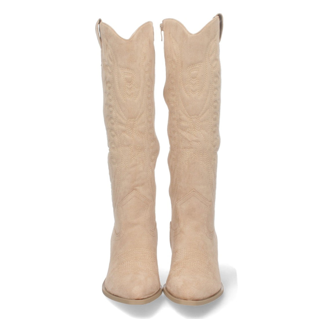 Botas Tacón con Grabado - Taupe