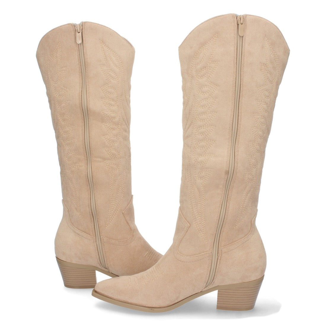 Botas Tacón con Grabado - Taupe